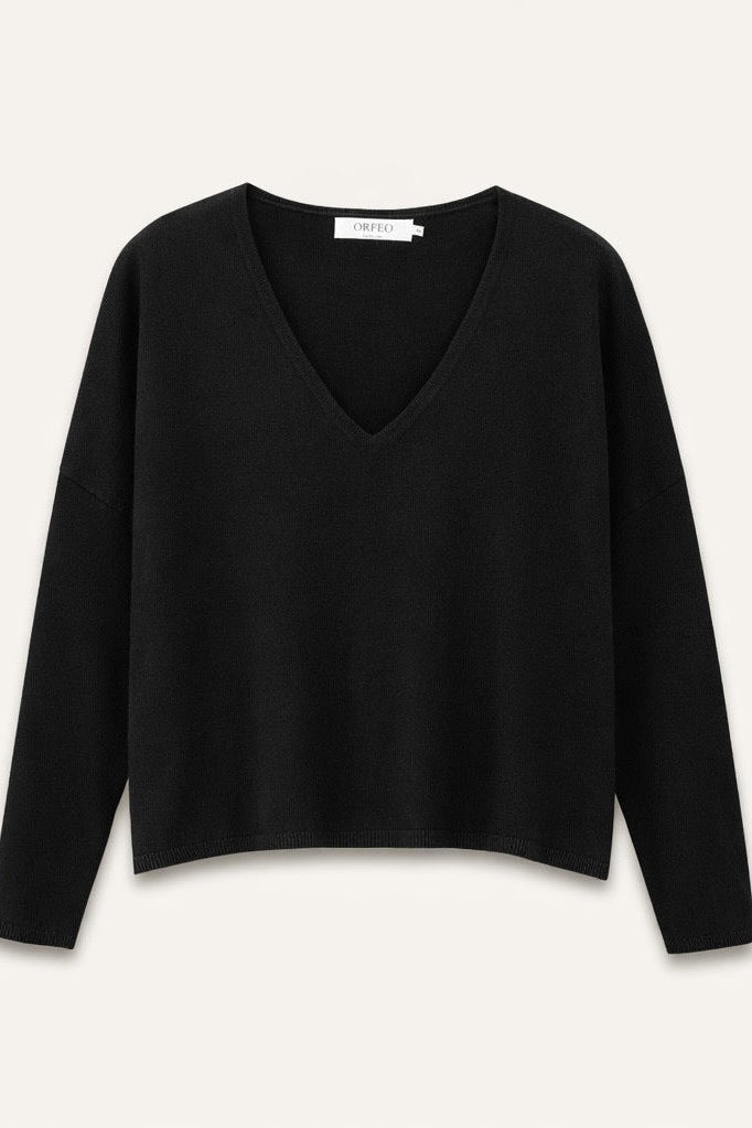 Pull mérinos col V Leila, coloris noir