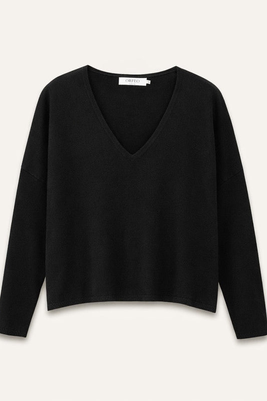 Pull mérinos col V Leila, coloris noir