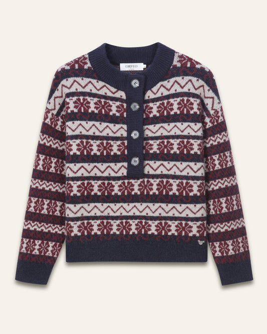 Pull de Noël en mohair et laine col rond Adélie - Navy