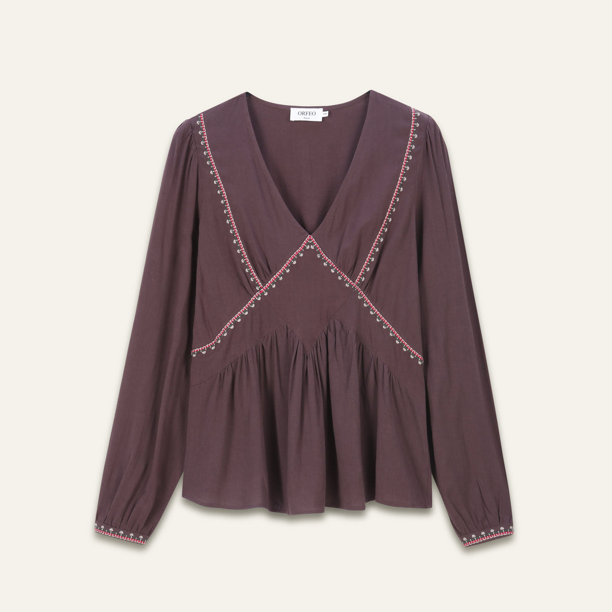 Blouse brodée Almina - Choco