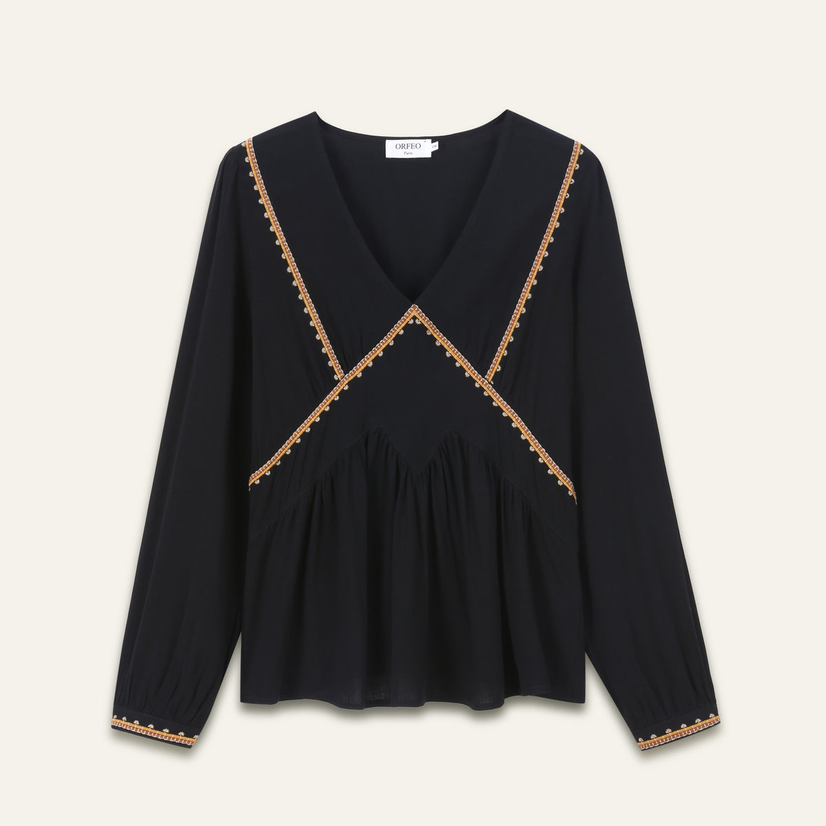Blouse brodée Almina - Noir