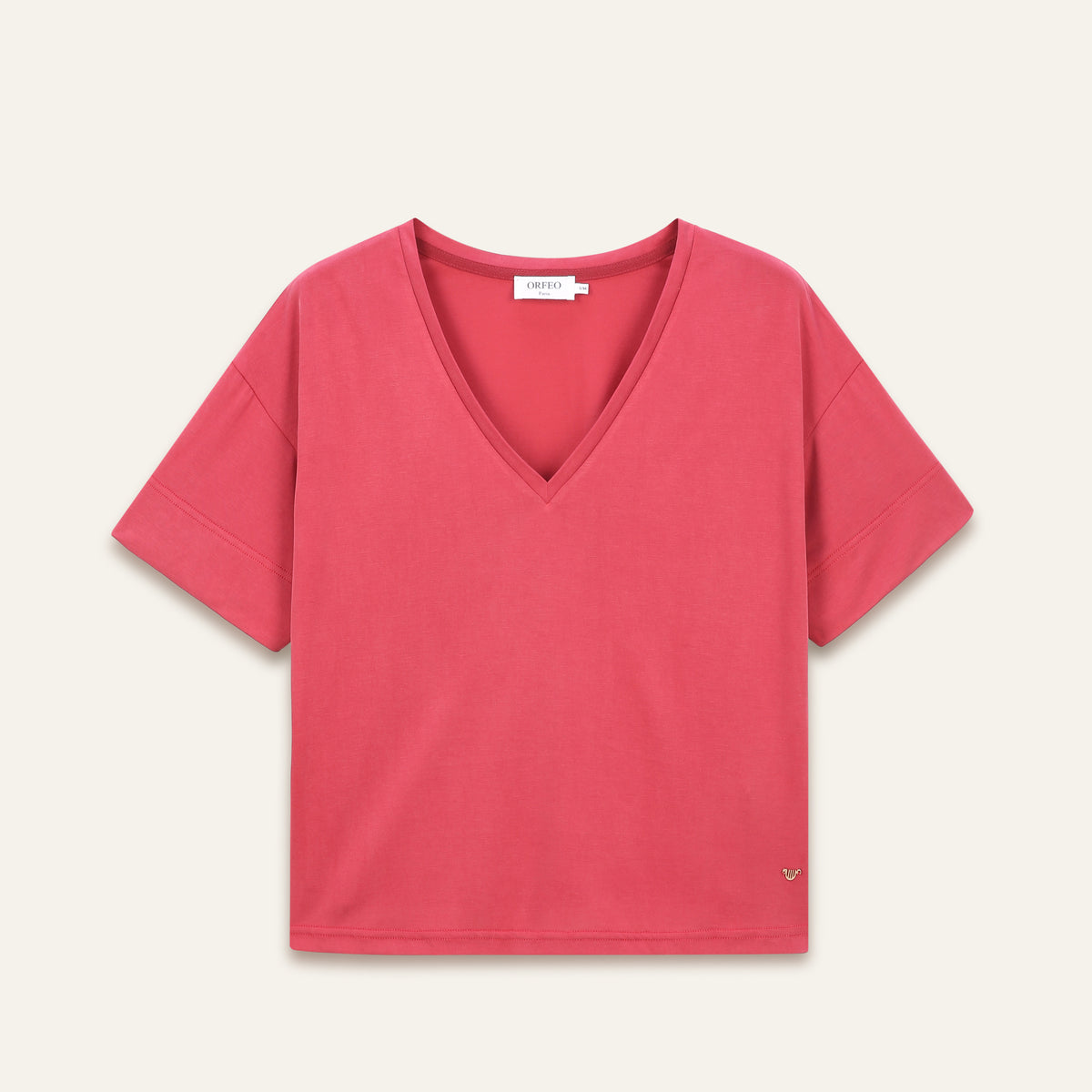 T-shirt col V Anya - Cerise