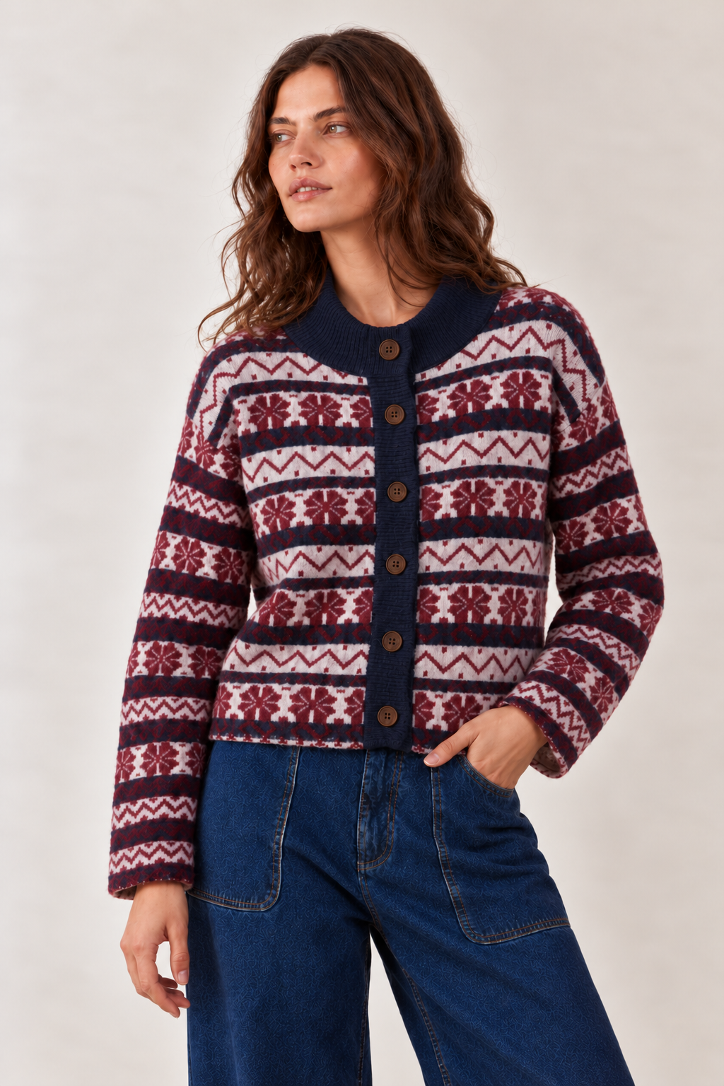Gilet mohair & laine motifs Noël Brigitta - Navy