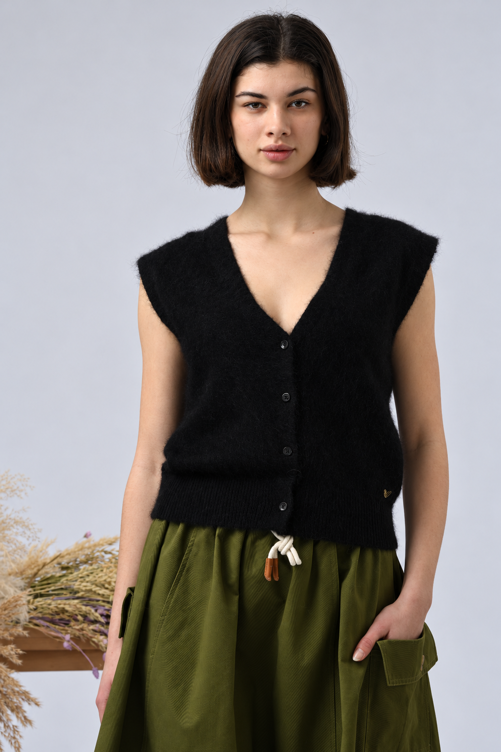 Gilet sans manches racoon & laine Anselme - Noir
