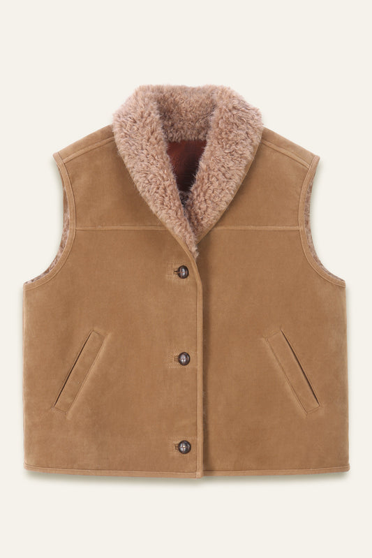 Veste sans manches col fausse fourrure Madeline - Camel