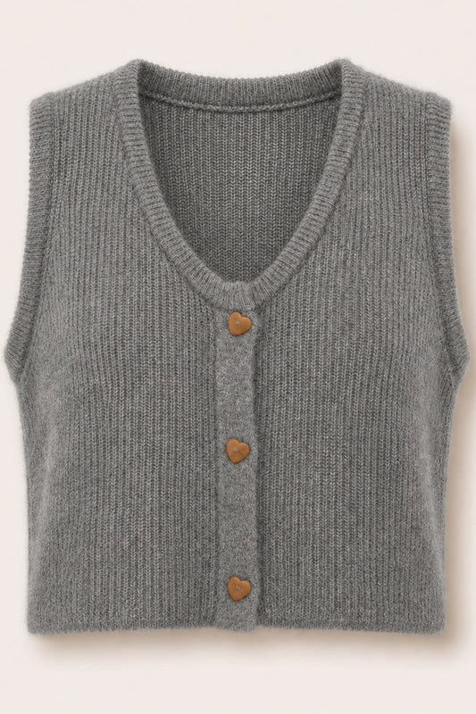 Gilet sans manches boutons cœurs Oriane - Gris chiné