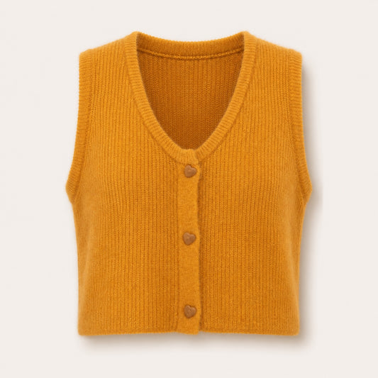 Gilet sans manches boutons cœurs Oriane - Safran