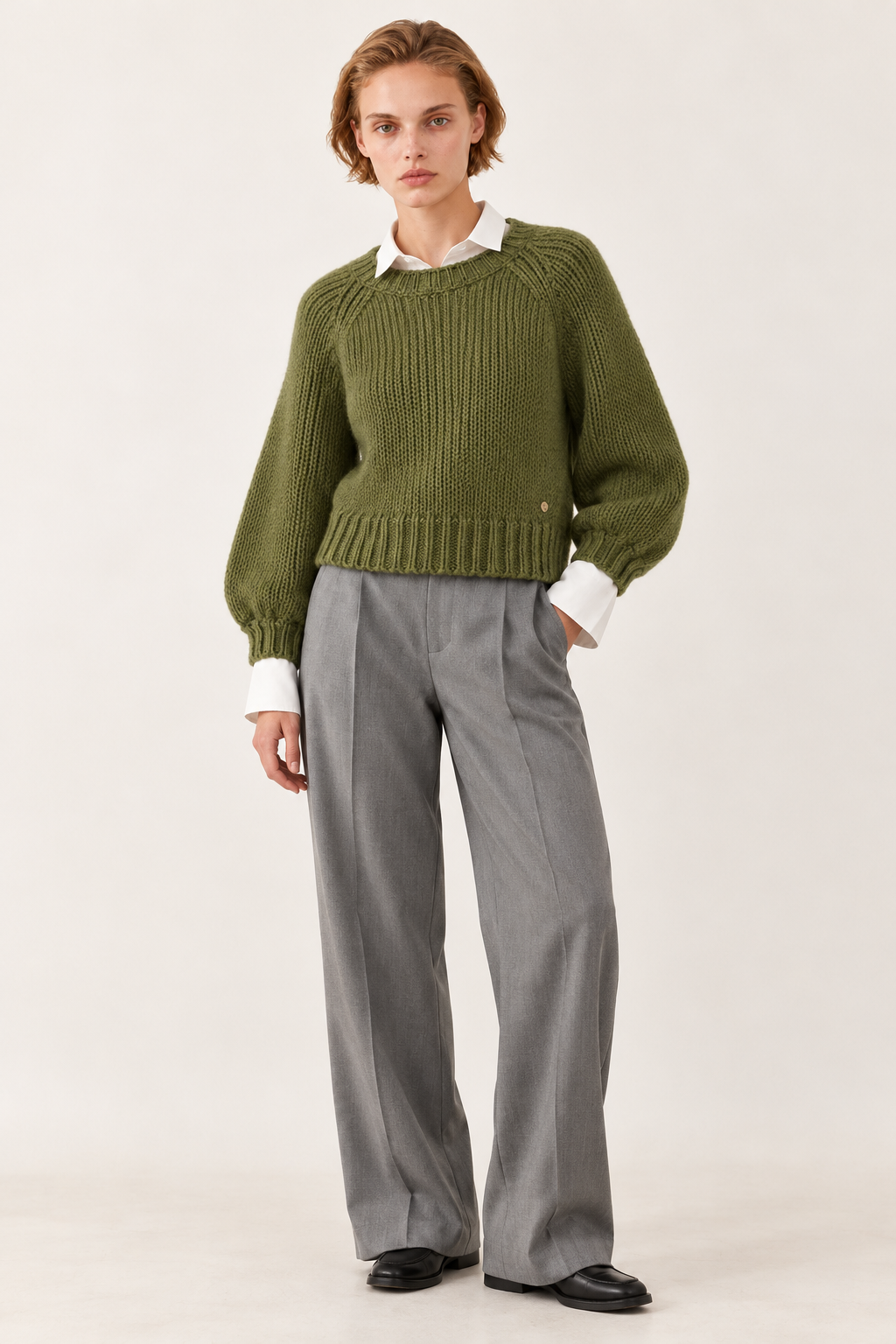 Pull maille manches ballon Aurore - Vert
