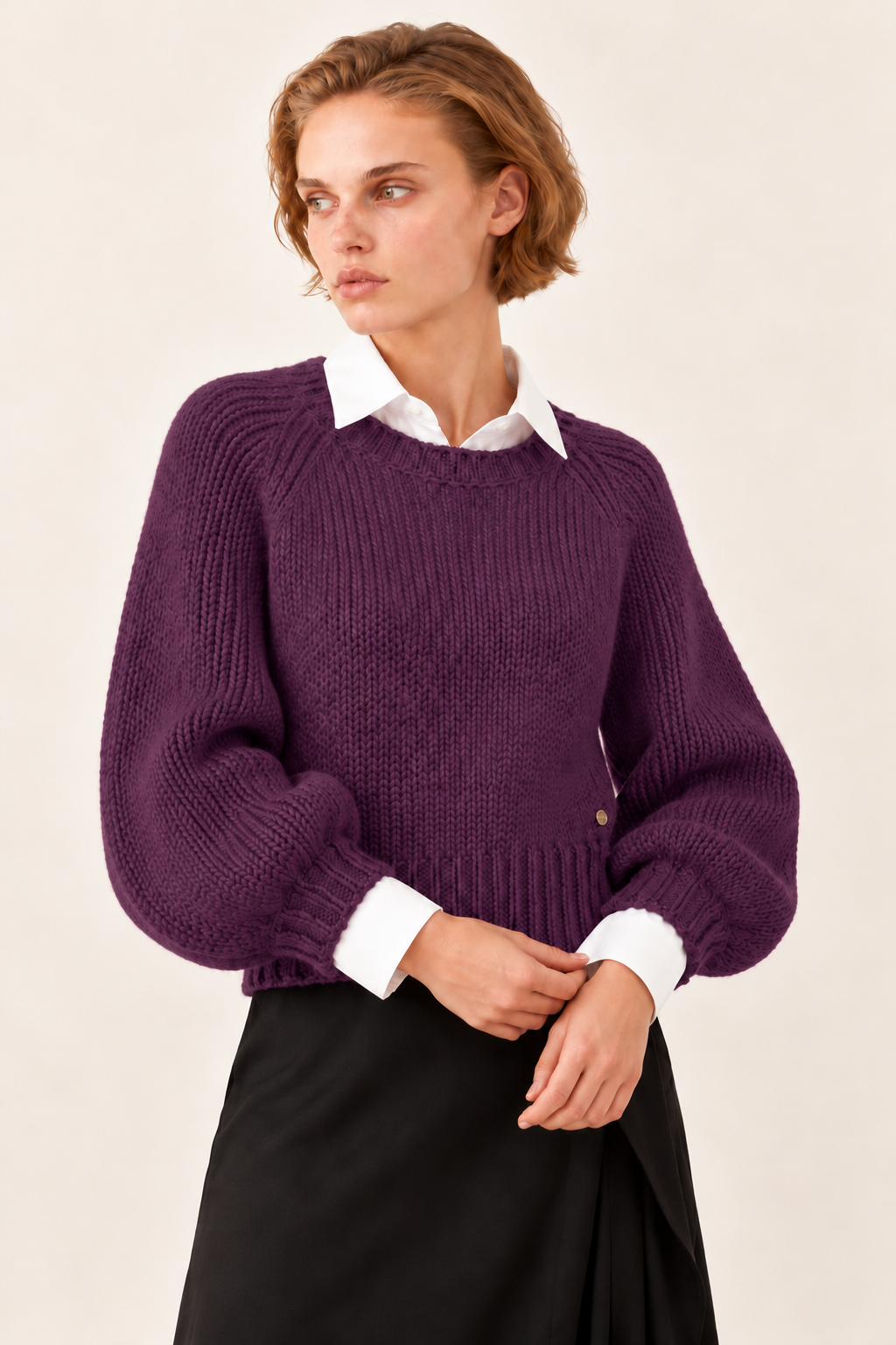 Pull maille manches ballon Aurore - Violet