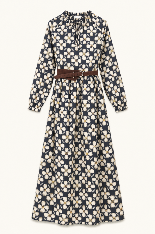 Robe longue imprimé fleurs avec sa ceinture Emmy - Orpheus Botanic