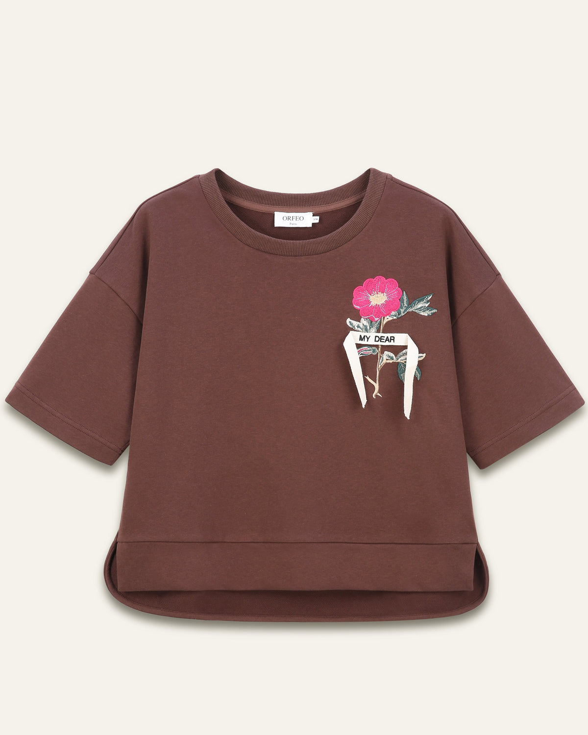T-shirt broderie florale Sohanne - Chocolat