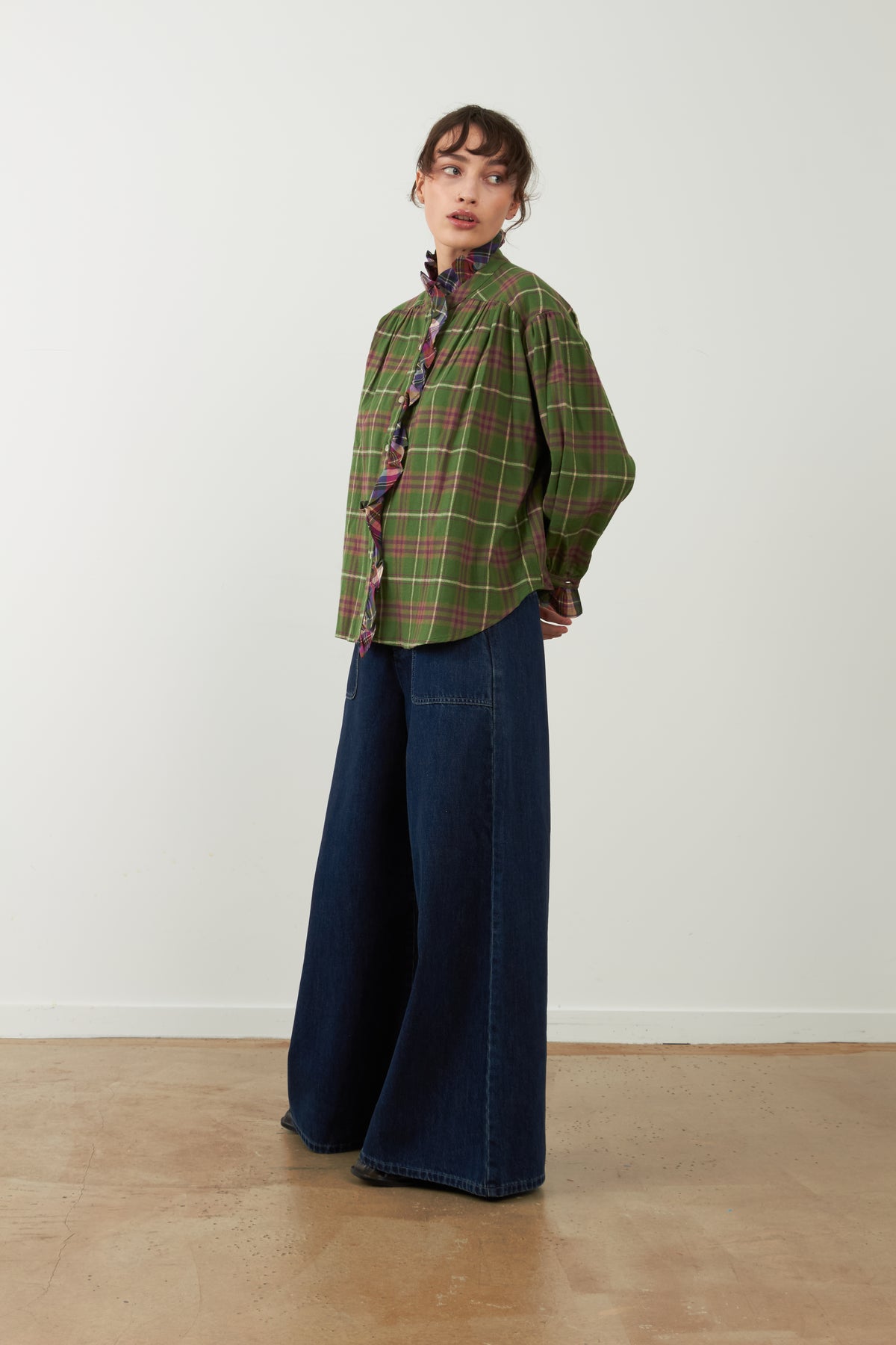 Blouse chemisier à volants Montana - Carreaux Verts