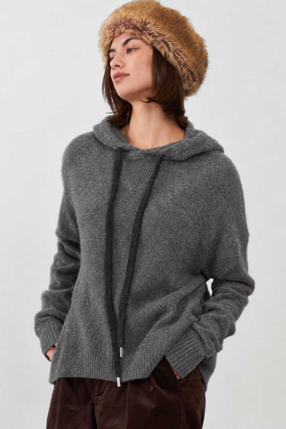 Pull racoon à capuche Bartola - Gris chiné
