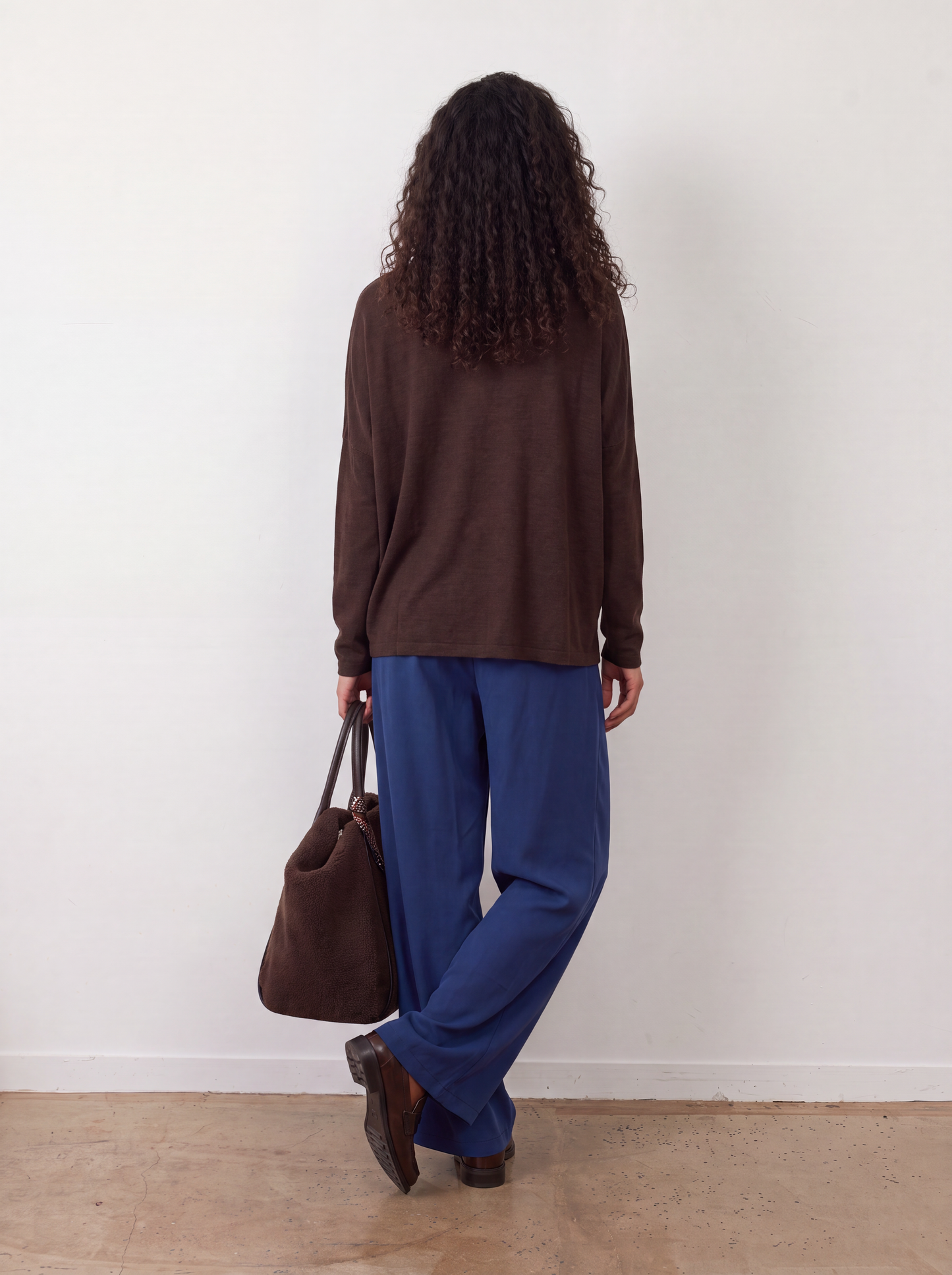 Pull mérinos col V Leila - Chocolat