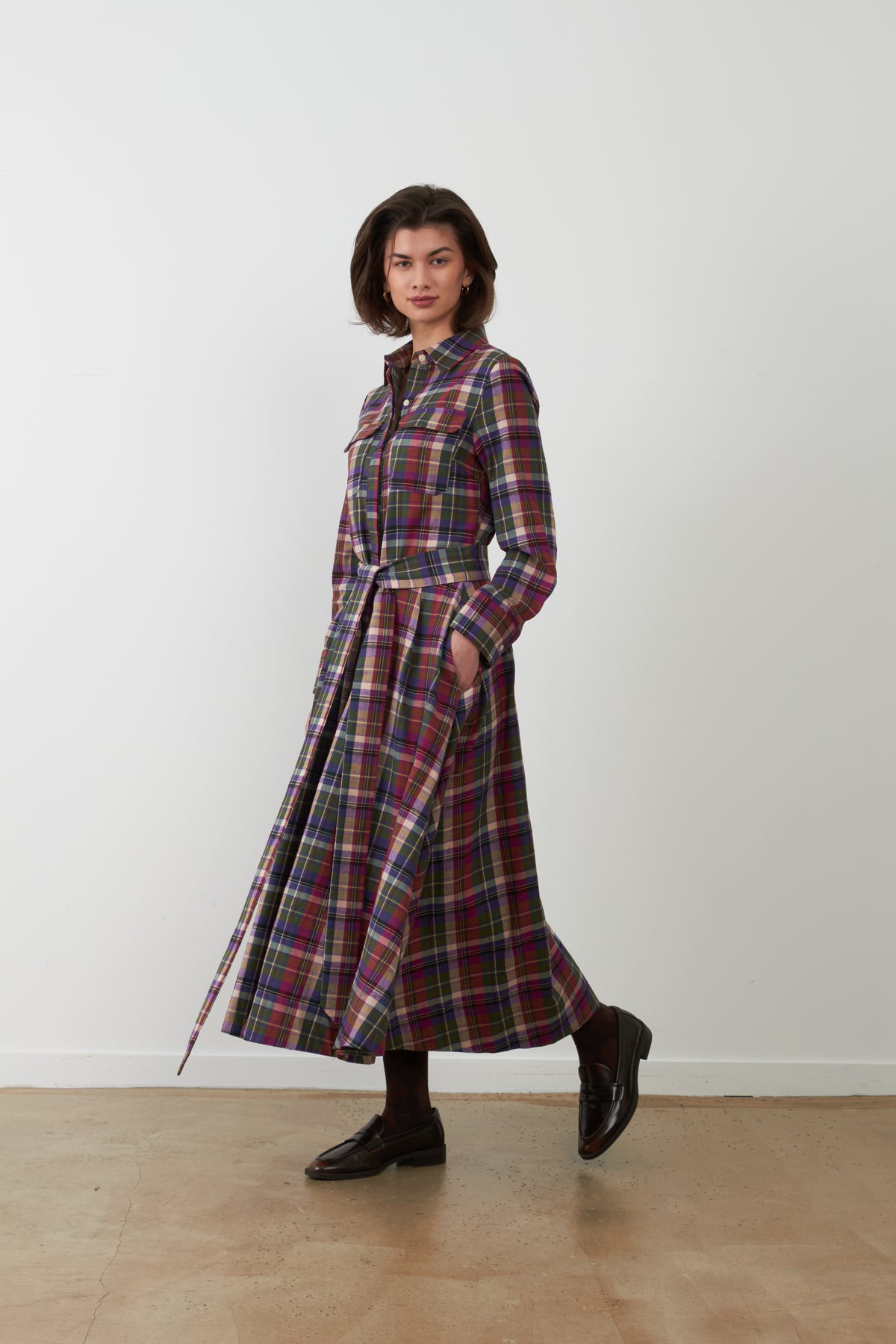 Robe longue Stefan - Carreaux violets