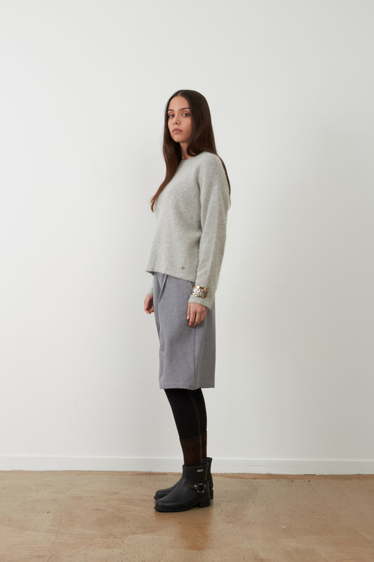 Pull col rond racoon & laine Samba - Gris chiné