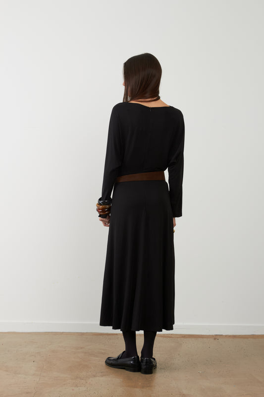 Robe midi drapée Mylène - Noir