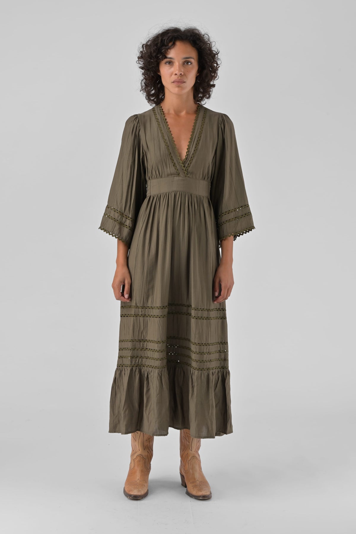 Robe bohème Wynonna, coloris kaki