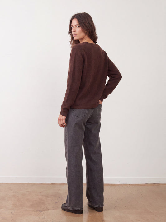 Pull col rond racoon & laine Samba - Chocolat