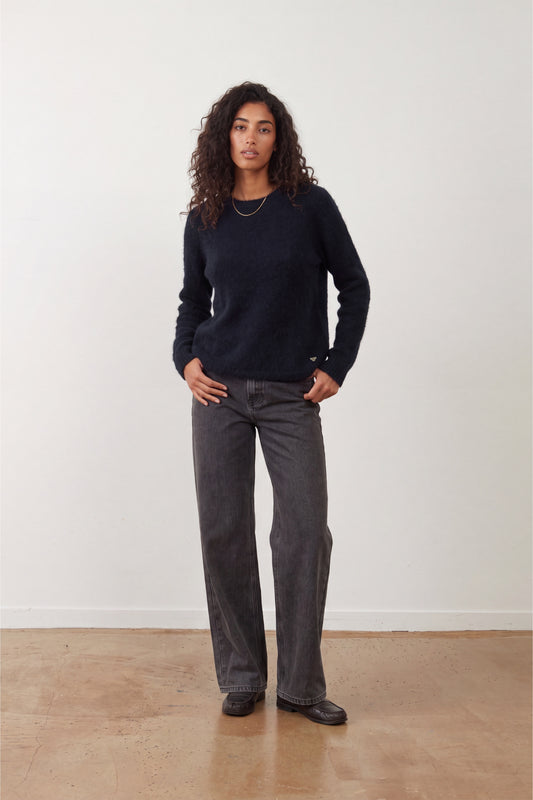Pull col rond racoon & laine Samba - Encre