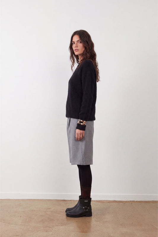 Pull racoon & laine col rond Samba - Noir