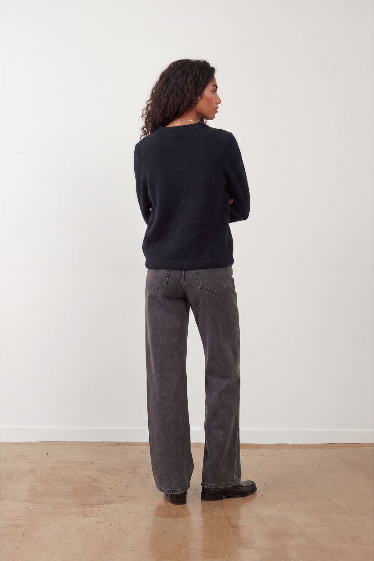 Pull col rond racoon & laine Samba - Encre