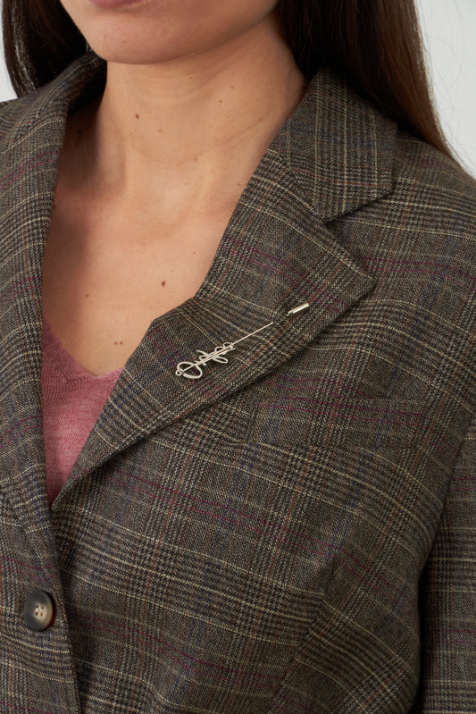 Veste blazer ceinturée avec broche "Orfeo" Douglas - Carreaux choco