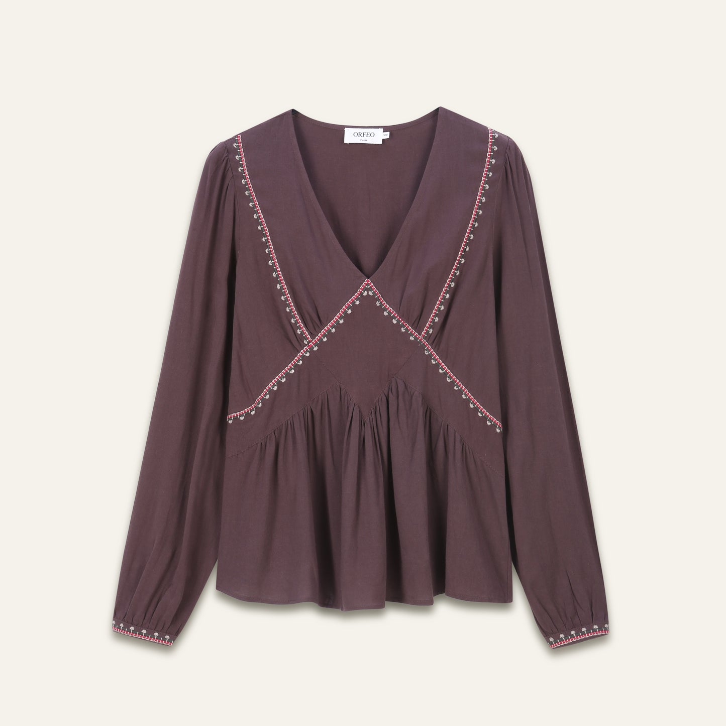 Blouse brodée Almina - Choco