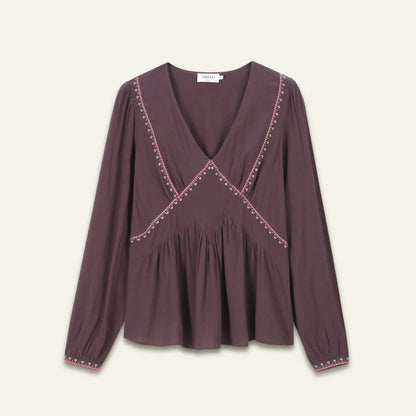 Blouse brodée Almina - Choco