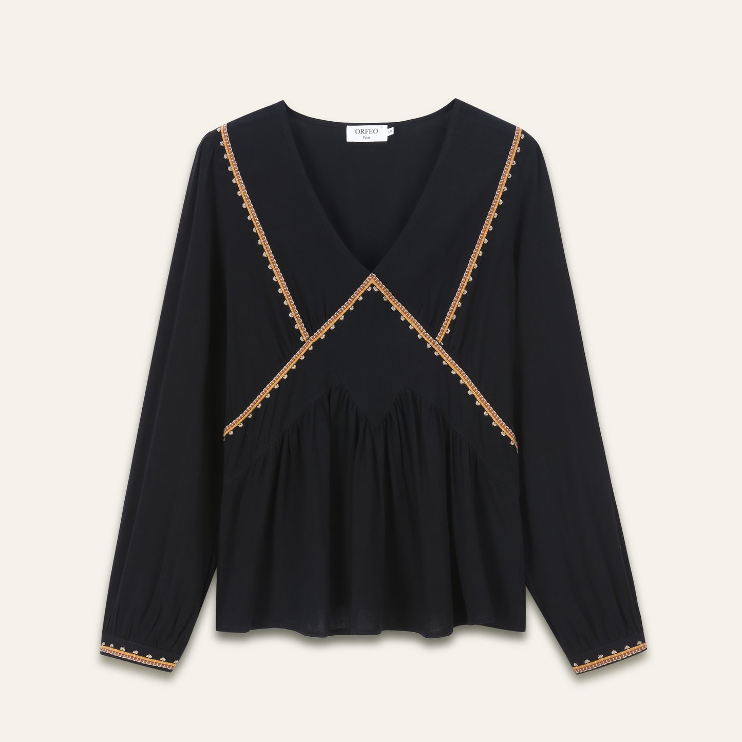 Blouse brodée Almina - Noir