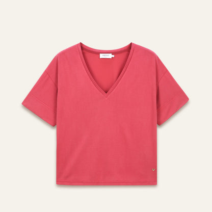 T-shirt col V Anya - Cerise