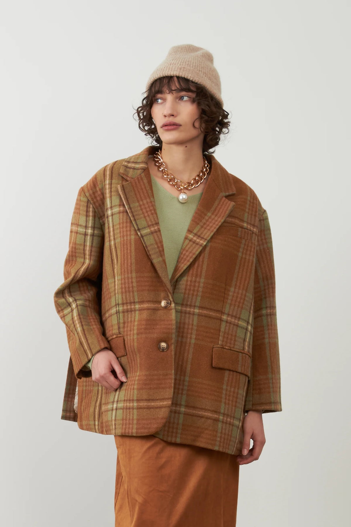 Blazer oversize 2 boutons Rooster - Carreaux Beige
