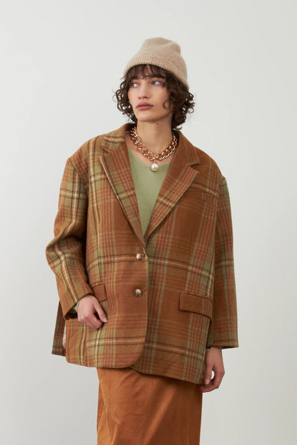 Blazer oversize 2 boutons Rooster - Carreaux Beige