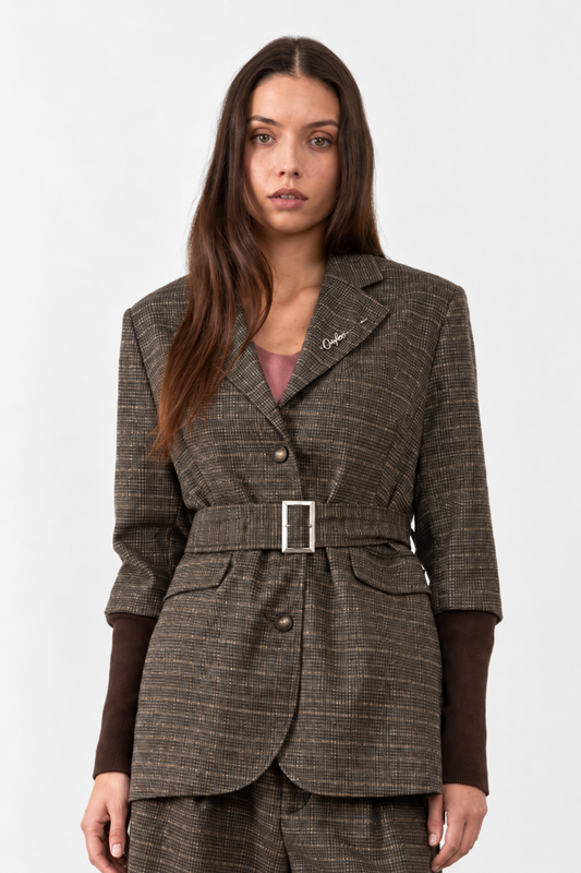 Veste blazer ceinturée avec broche "Orfeo" Douglas - Carreaux choco