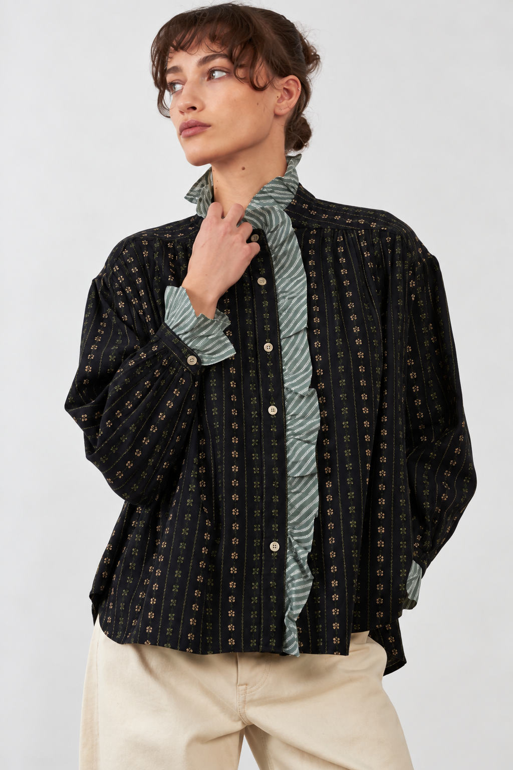 Blouse chemisier à volants en coton Montana - Noir