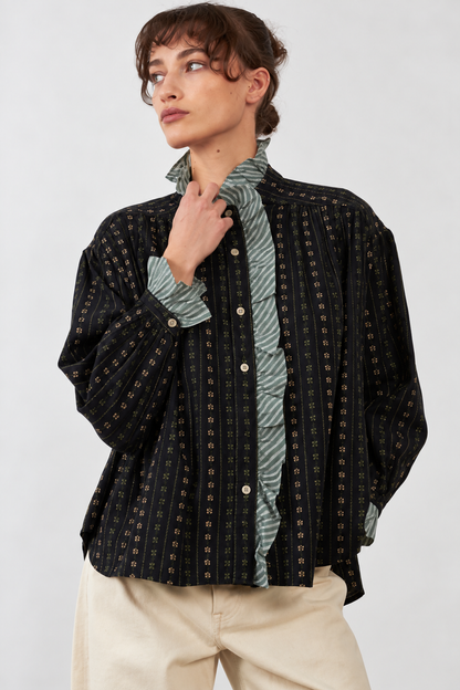 Blouse chemisier à volants en coton Montana - Noir