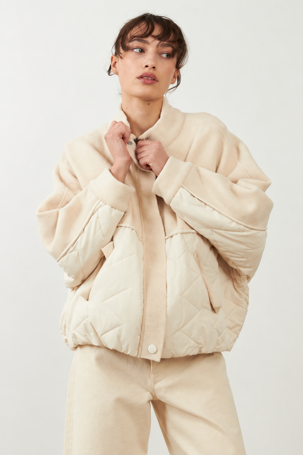 Blouson bomber bi-matière Meroua - Écru