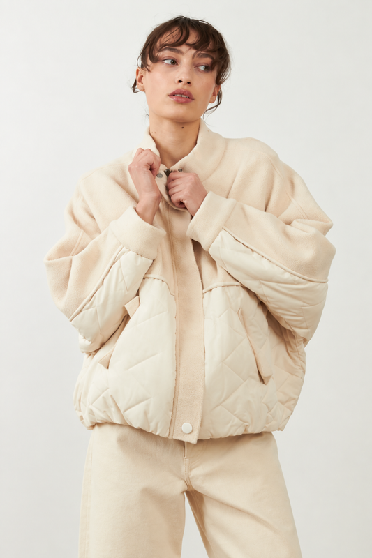 Blouson bomber bi-matière Meroua - Écru