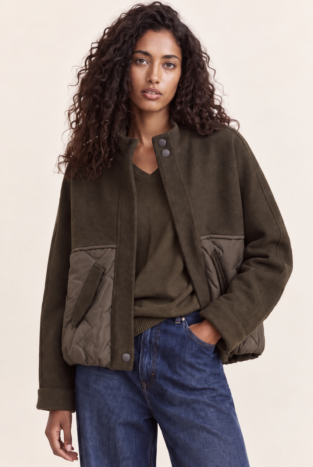 Blouson bomber bi-matière Meroua - Kaki