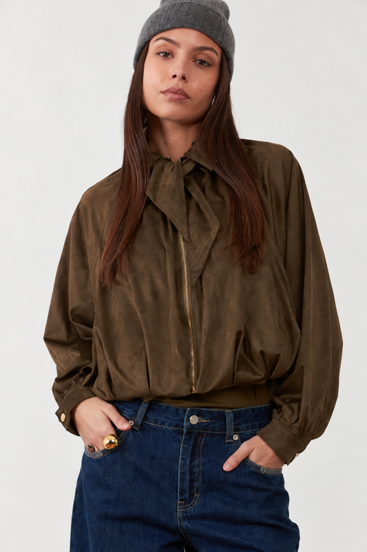 Blouson zippé col lavallière Trevor - Lierre