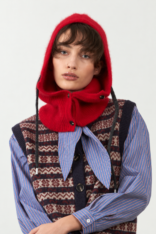 Cagoule en racoon trois boutons cordons marine Solea - Rubis