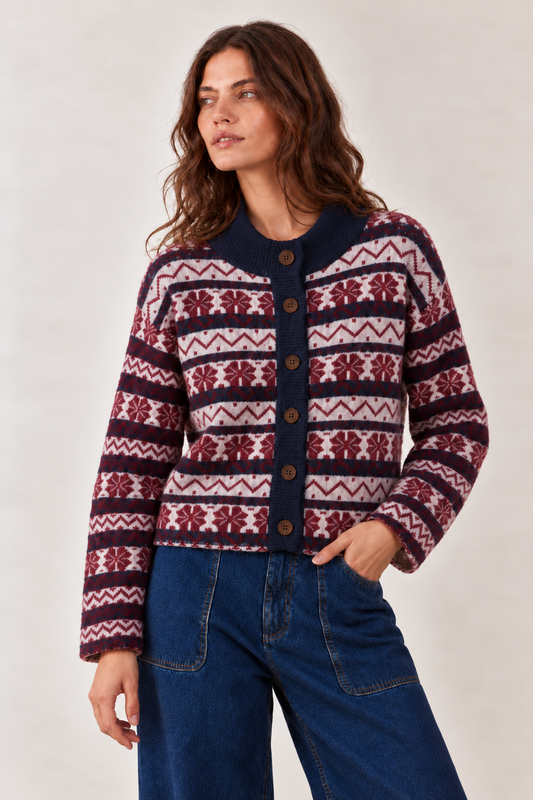Gilet mohair & laine motifs Noël Brigitta - Navy