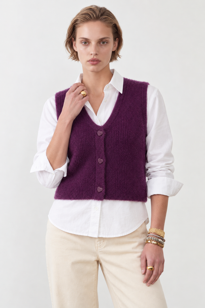 Gilet sans manches boutons cœurs Oriane - Violet