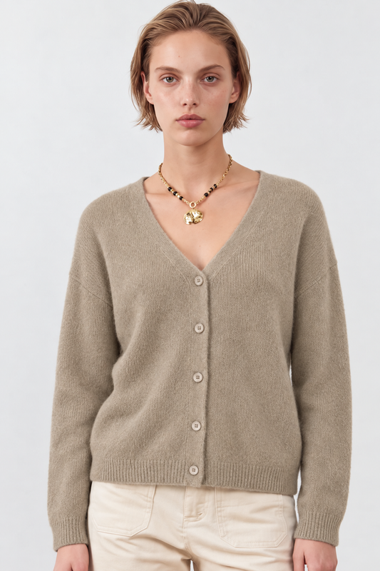 Gilet col V racoon & laine Betty - Taupe