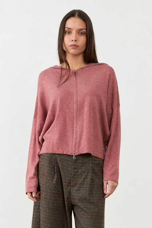 Gilet mérinos avec capuche Margaux - Rose