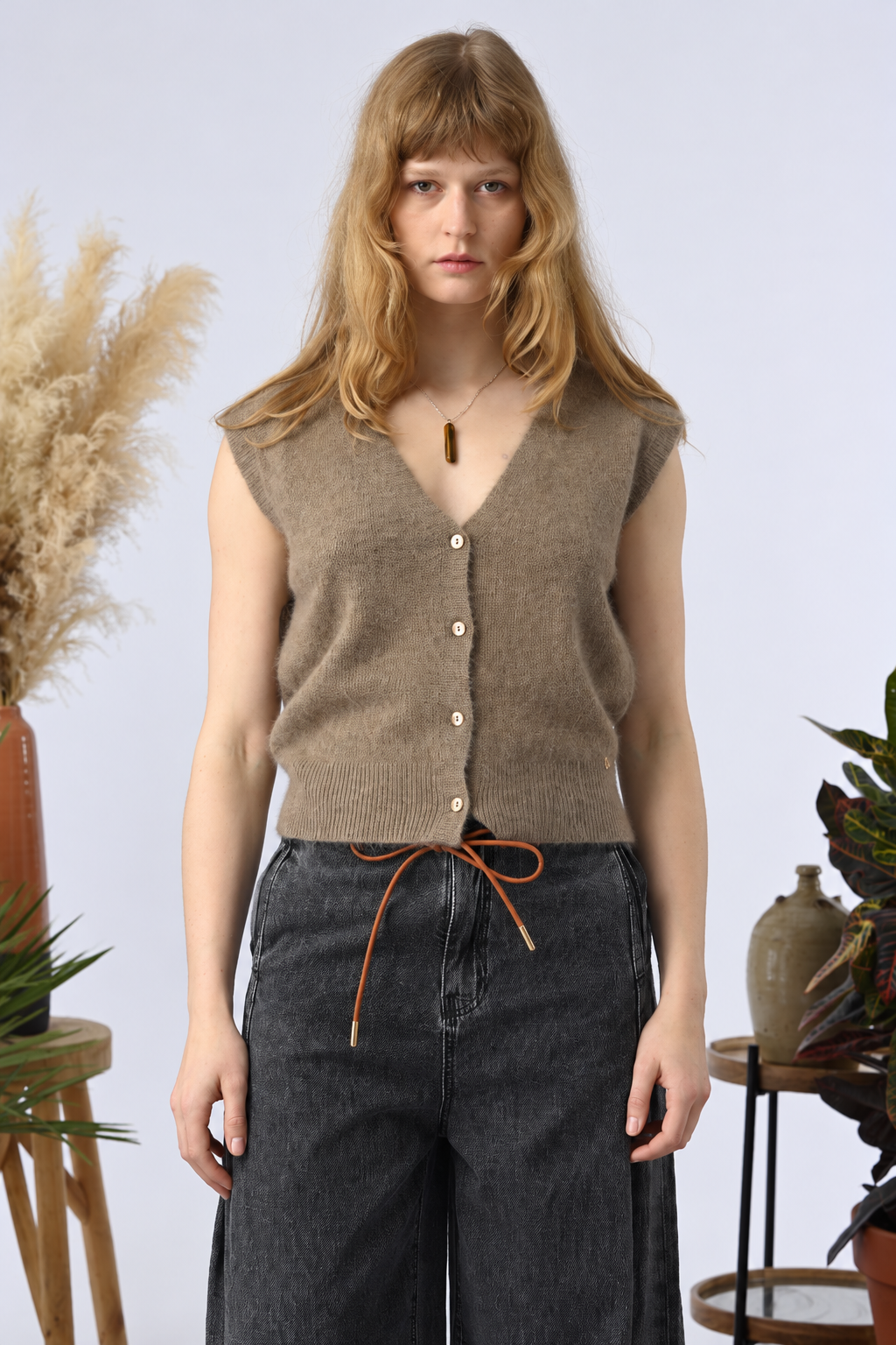 Gilet sans manches racoon & laine Anselme - Taupe