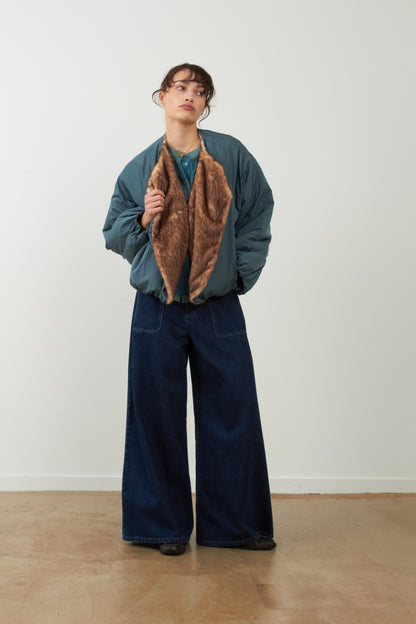 Bomber bleu col fourrure Janice - Pétrole