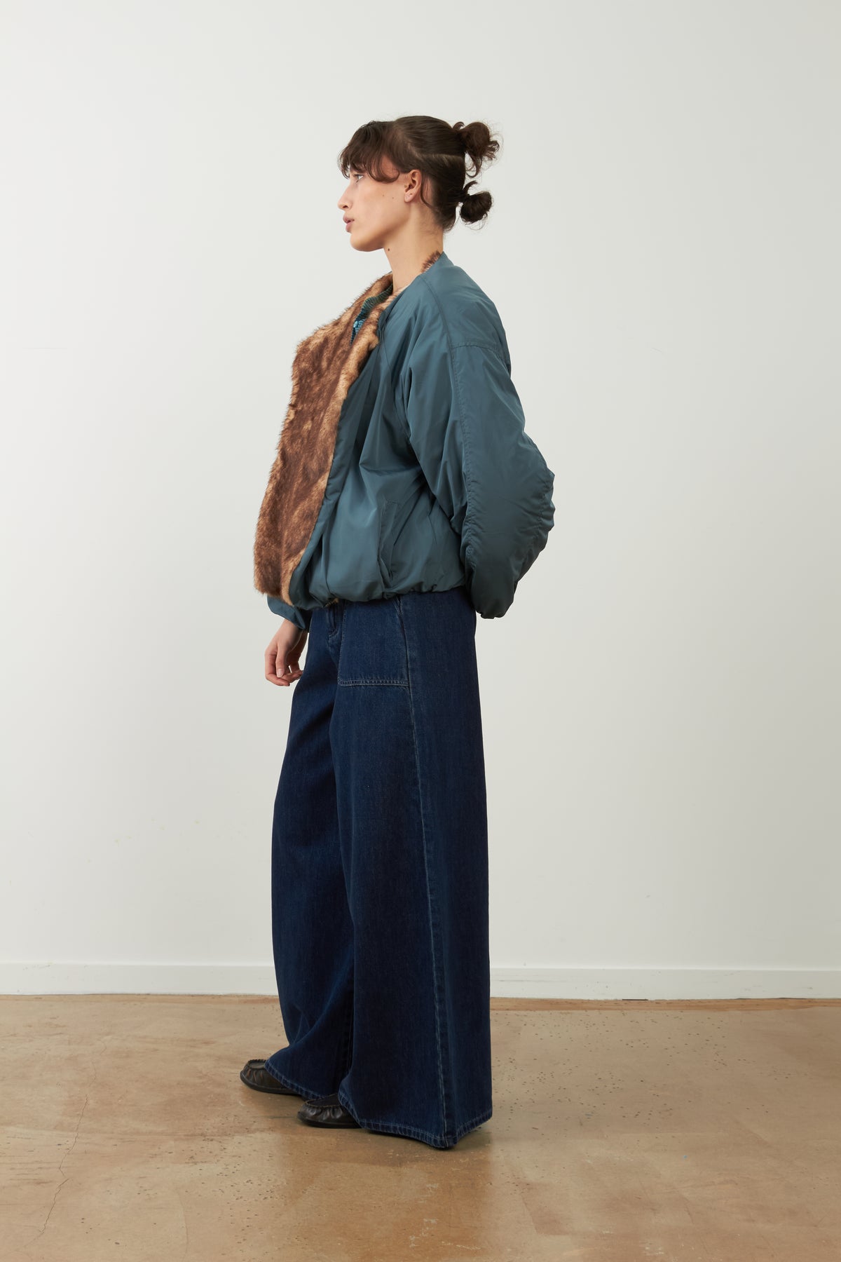 Bomber bleu col fourrure Janice - Pétrole