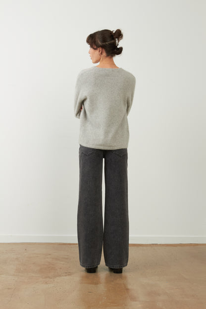 Pull col rond racoon & laine Samba - Gris chiné