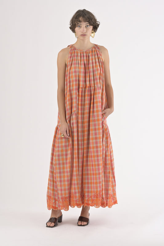 Robe Nanie, coloris carreaux oranges